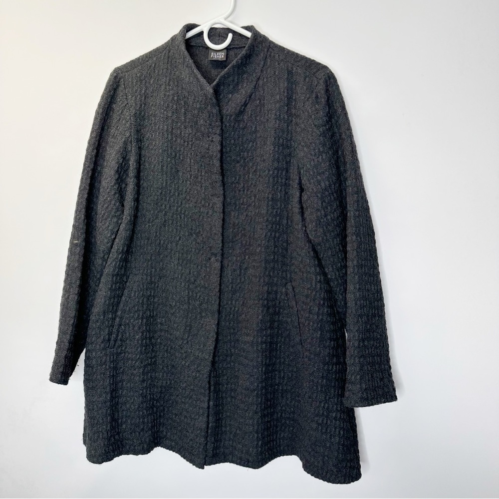 Eileen Fisher black wool button front classic career jacket size petite medium